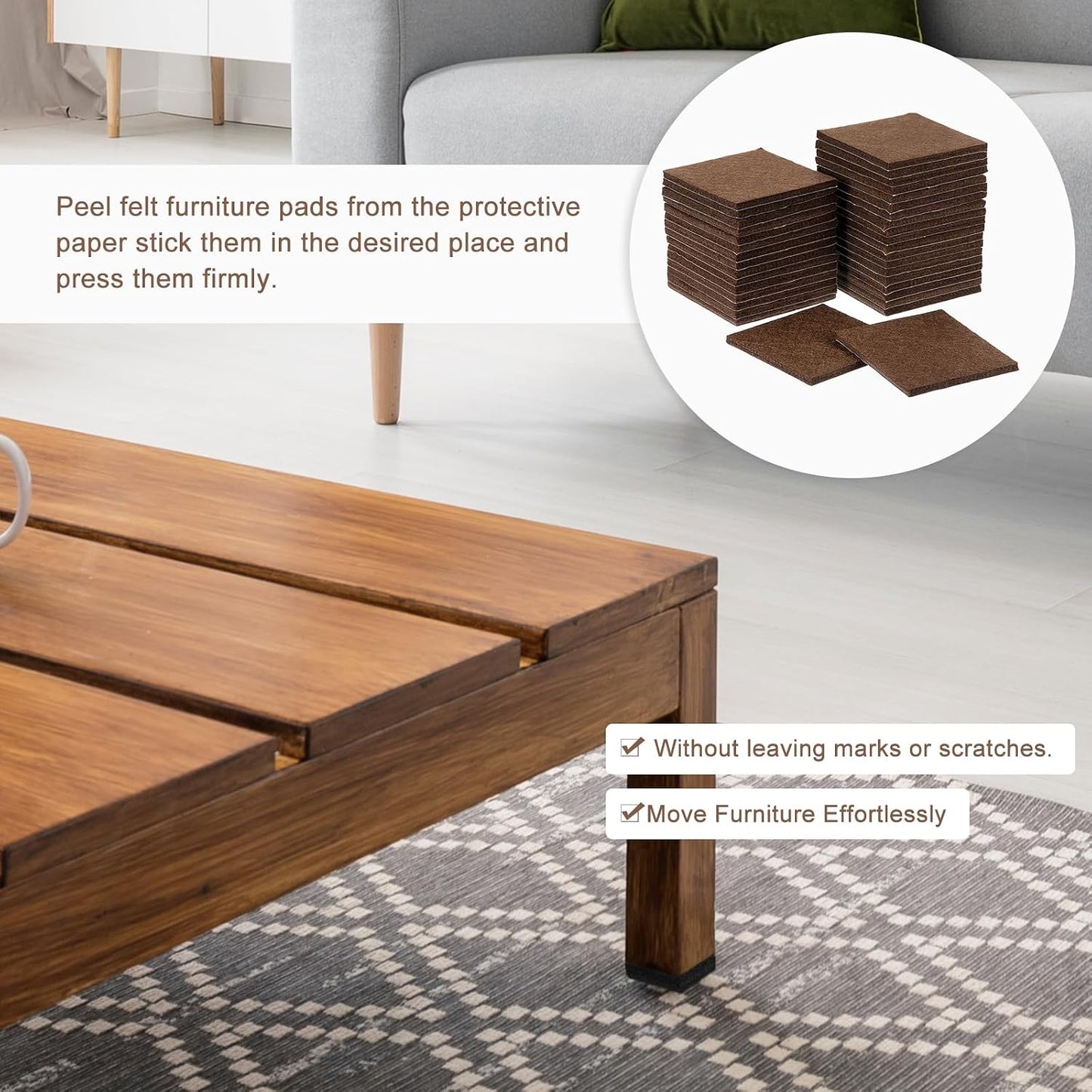 uxcell Furniture Pads, 36Pcs 1.5" - Square Self Adhesive Felt Furniture Pads, Floor Protectors for Furniture Feet Chairs Legs Hardwood Floors (Black)
