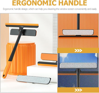 Window Screen Cleaning Brush and Double-Sided Squeegee Tool 34x27.4cm Multifunctional Window Cleaner for Glass and Screen Washing Household Cleaning Kit