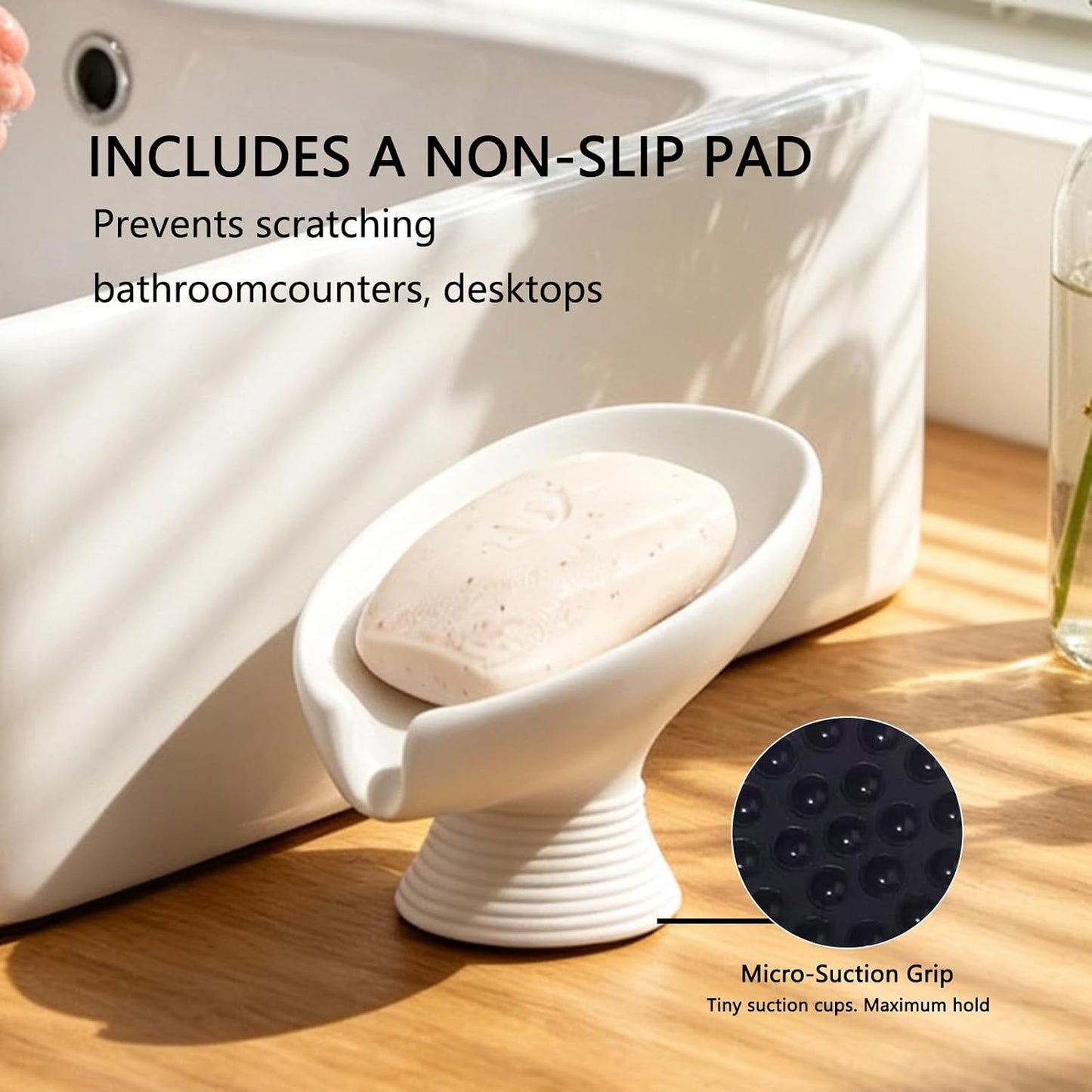 Self Draining Soap Dish with Suction Cup, Leaf Shaped Resin Soap Holder for Bathroom, Shower, Sink & Kitchen (Beige)
