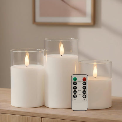 ANGELLOONG Flickering Flameless Candles, Realistic Battery Operated Candles with Remote and Timer, Set of 3 LED Candles for Room Fall Home Wedding Decor Centerpieces Table Party Valentines Decorations