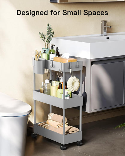 Pipishell Slim Storage Cart with Wheels - Bathroom Cart Organizer Storage, 4 Tier Rolling Carts for Bathroom, Laundry Room, Kitchen, Narrow Space, Black PIUC05