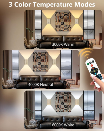 Rechargeable Motion Sensor Wall Sconce Set of 2 – 5000mAh Wireless Battery Operated Wall Light Indoor, 3 Colors Up/Down Lighting Magnetic Night Light with Remote Control for Bedroom, Hallway (Black)