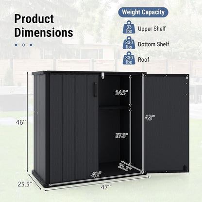 Tangkula 23.5 Cu.ft Outdoor Storage Shed, All-Weather Resin Patio Storage Box with Floor, Lockable Door & Removable Shelf, Waterproof Deck Box for Garden Tools