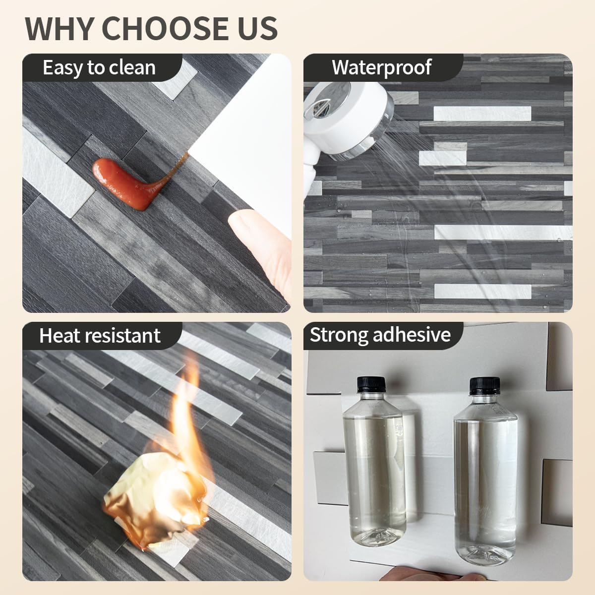 DICOFUN 10-Sheet Peel and Stick Backsplash Wall Tile, PVC Kitchen Backsplash Peel and Stick in Sandstone, 9.4 sq.ft