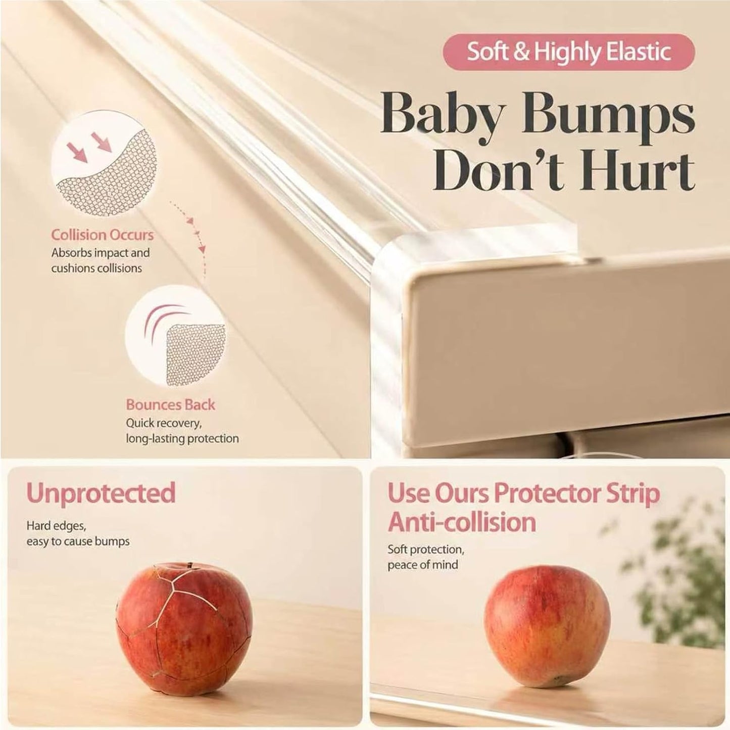 ZOMPAGO Baby Proofing Edge Protector Strip 2In x 13.4FT Clear Furniture Corner Guards for Toddlers Transparent Soft Sharp Edge Safety Bumpers Table Desk Fireplace Child Proof Protector Tape