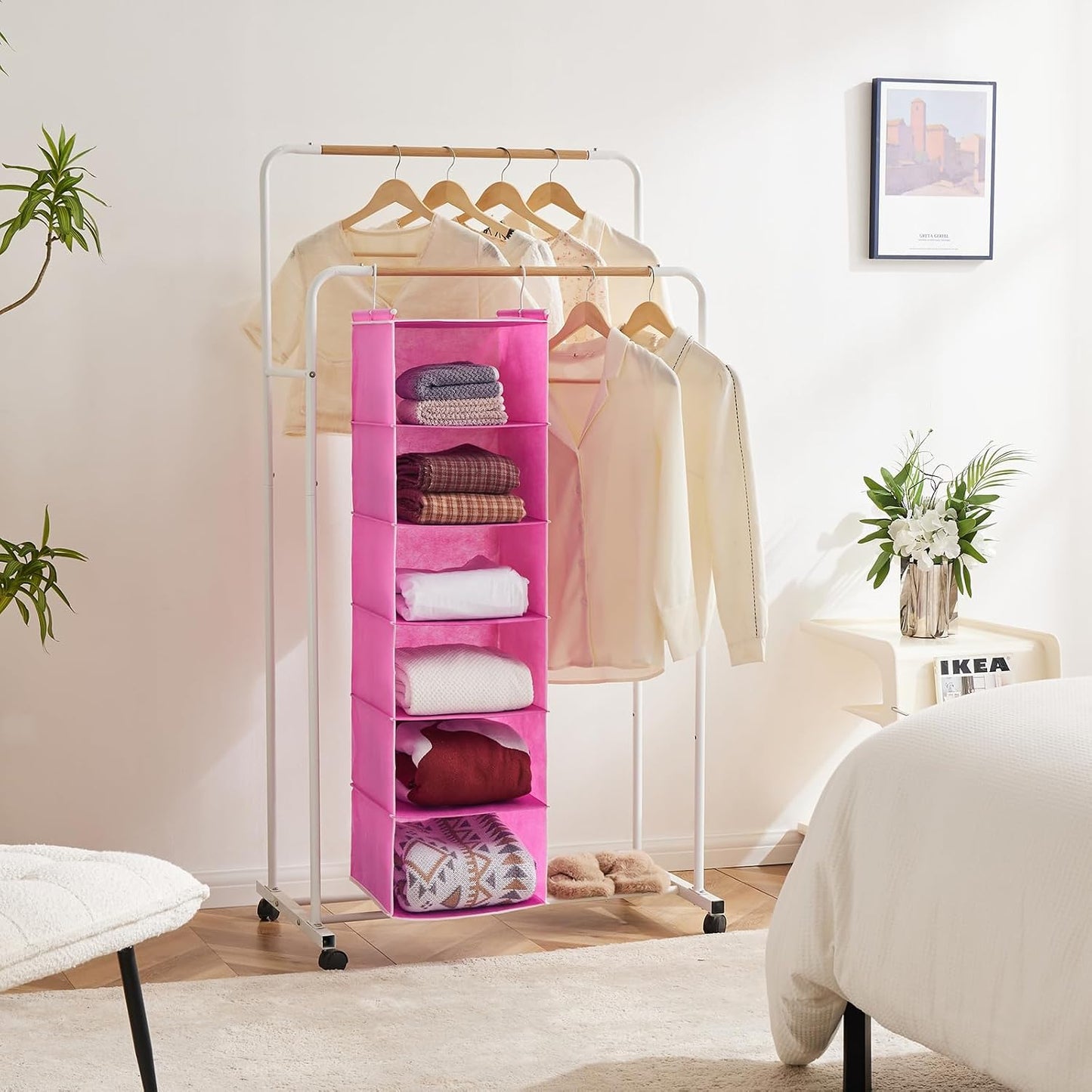MAX Houser 6 Tier Shelf Hanging Closet Organizer, Closet Hanging Shelf with 2 Sturdy Hooks for Storage, Foldable (Grey)