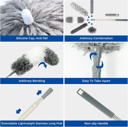 Retractable Gap Dust Cleaner Cleaning Tools with 2 Microfiber Dusting Cloths Long Handle 60inches Washable and Retractable Duster Brush for Cleaning Under Appliances Furniture Couch Fridge