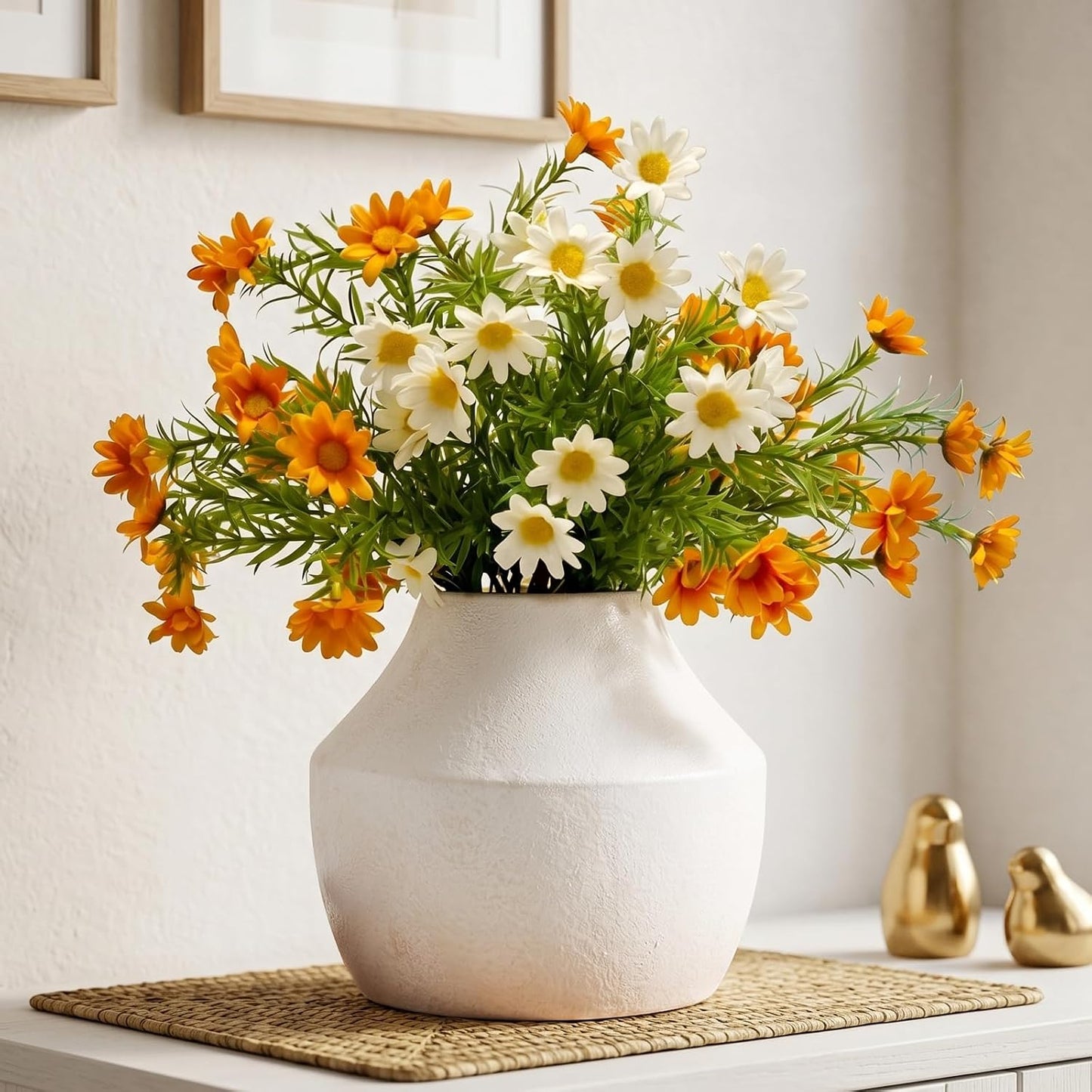 CUCUMI Ceramic Vase Set of 5, Home Decor Farmhouse Décor Handmade Pottery Vases for Pampas Grass, Dried Fresh Flowers, Table, Living Room, Kitchen, Shelf, Entryway Mantel Neutral Tones