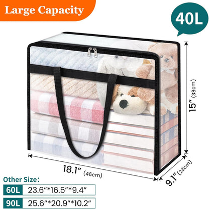 TasticTotes 6 Pack Clear Storage Bags for Comforter, Clothes & Bedding, Plastic Blanket Storage with Zipper and Handle, Moving Bags, Closet Organizer and Under-Bed Storage (40L)