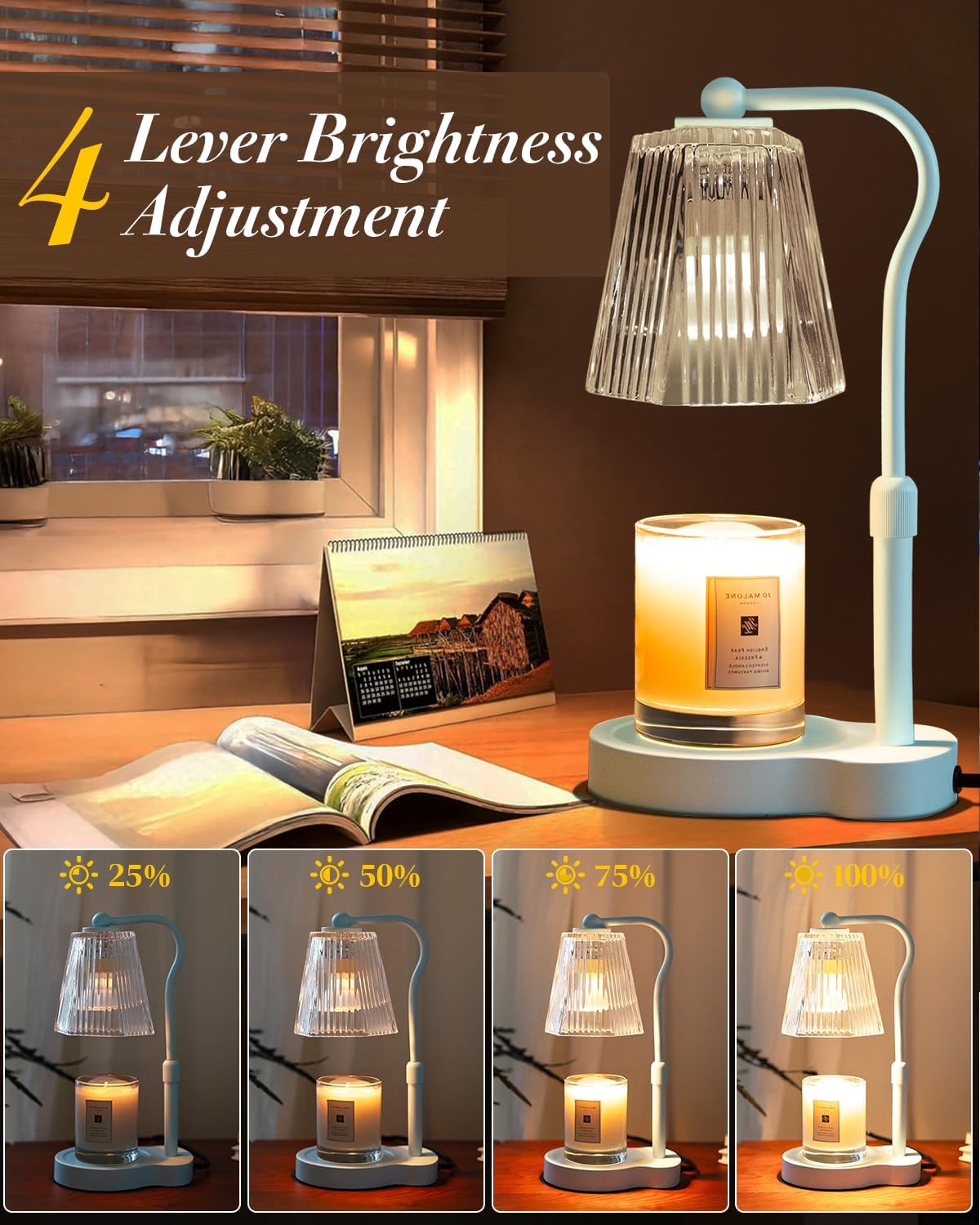 Candle Warmer Lamp with Timer & Dimmable Settings, Adjustable Height Flameless Scented Wax Melter for Jar Candles, Elegant Home Decor Warmer Lamp with 2 Bulbs, Gift for Women Mom Friend Family, Black