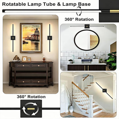 Battery Powered Wall Sconce Set of Two: Gold Wireless Rechargeable Wall Lights with Touch and Remote Control, 360°Rotatable 4CCT Dimmable Cordless Scone Lighting Decor for TV Wall Bedroom Bathroom