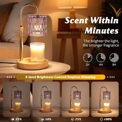 Candle Warmer Lamp with Timer and Dimmable, Electric Wax Melt Candle Warmers Height Adjustable with 2 Bulbs, Birthday Gifts for Women House Warming, Home Decor for Scented Jar Candles(Clear)
