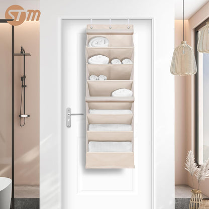 STORAGE MANIAC Over the Door Shoe Organizer with Curtain Dustproof Heavy-Duty Large Deep Pocket Hanging Shoe Organizer for Closet Dorm & Narrow Door Storage Shoe Holder Shoe Rack, 9-Shelf Beige 1 Pack