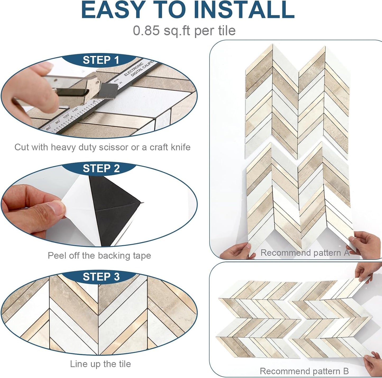 Yipscazo 10-Sheet Herringbone Backsplash Peel and Stick Tile, Polished White PVC Stick on Backsplash for Kitchen, Waterproof Self Adhesive Wall Tile for Bathroom