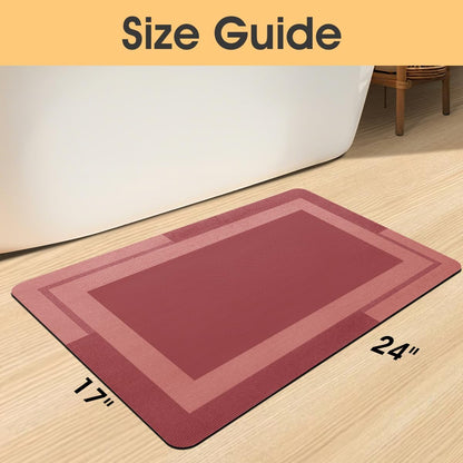 ACCUMTEK Non Slip Bath Mat, Thin Bathroom Rugs Fit Under Door, Quick Dry Bath Mats, Machine Washable Bath Rugs for Bathroom, Bathtub & Kitchen, Grey/Bordered/24 x17