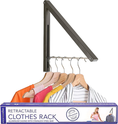 Single Foldable Clothing Rack, Wall-Mounted Retractable Clothes Hanger for Laundry Dryer Room, Hanging Drying Rod, Small Collapsible Folding Garment Racks, Dorm Accessories (Gold)