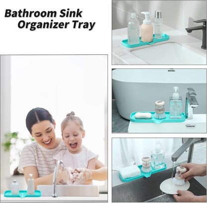 MicoYang Silicone Bathroom Soap Dishes with Drain Spout-Bathroom and Kitchen Sink Organizer,Sponge Holder,Dish Soap Tray,Perfect for Dispenser,Scrubber,Bottle,Cup on Sink or Counter-Coffee 4.9"×3.2"