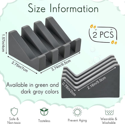 Cunhill 2 Pieces Silicone Soap Dish Self Draining Soap Dish Shower Waterfall Bar Soap Holder Tray with Drain Soap Saver for Kitchen Bathroom Accessories (Black)