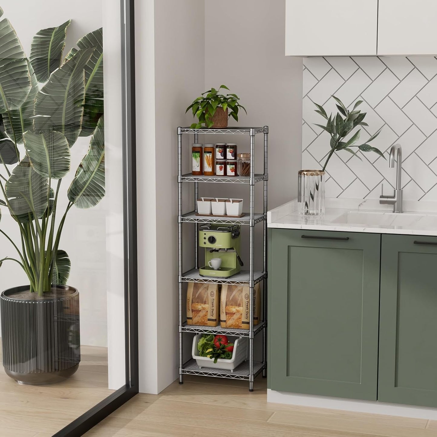 Golpart 4 Tier Adjustable Storage Shelves Metal Utility Shelf Wire Shelving Unit Organizer Rack for Home Kitchen Office Bathroom Pantry Room 12" D x 18" W x 44" H