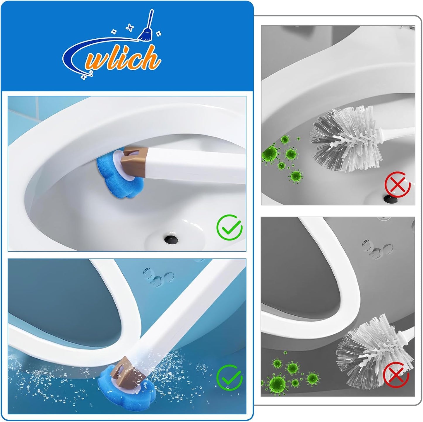 wlich Disposable Toilet Brush with 48 Refills, Bowl Toilet Brush with Wall Mounted Holder, Toilet Bowl Brush Set with Wand and Storage Box for Bathroom Cleaning