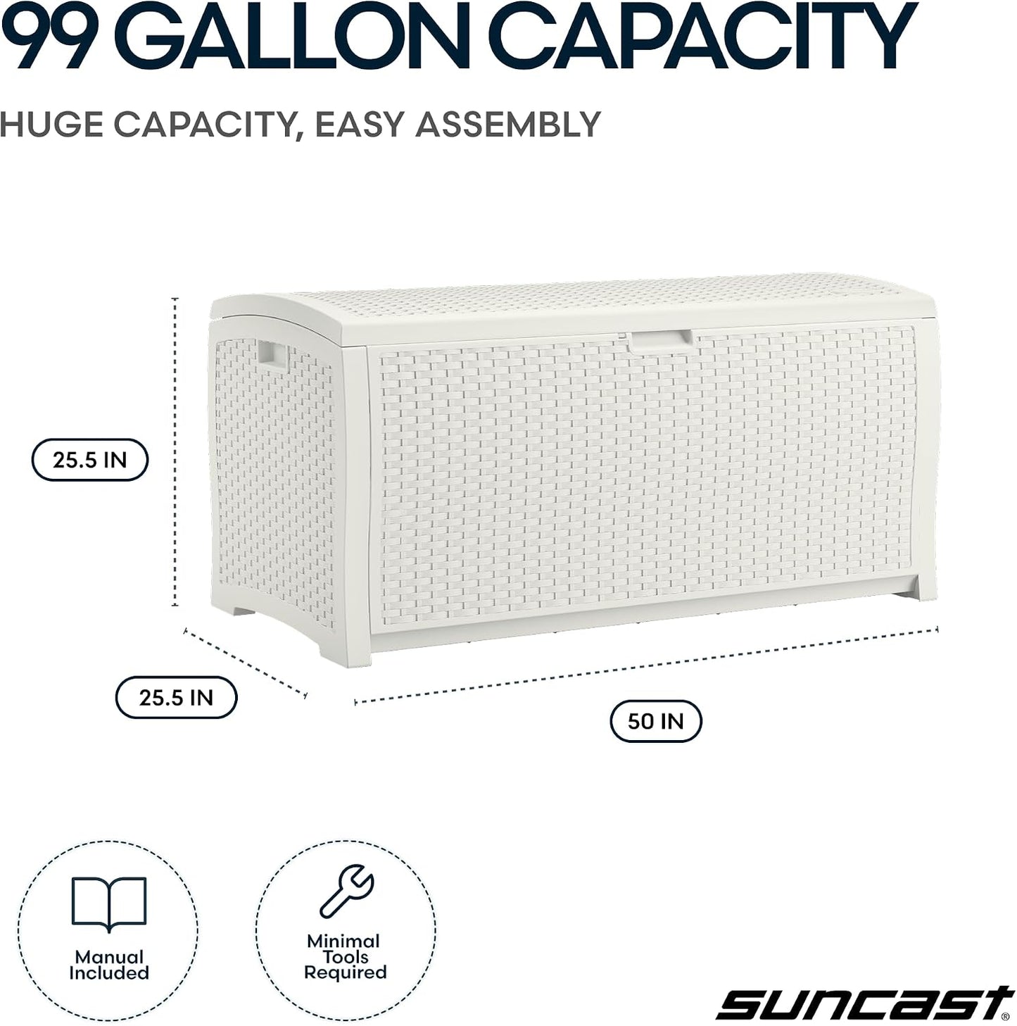 Suncast DBW9200 99 Gallon Outdoor Wicker resin Patio Storage Chest Bin with Handles for Patio, Garden, Garage, or Pool for All Weather, Mocha