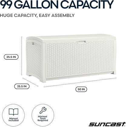 Suncast DBW9200 99 Gallon Outdoor Wicker resin Patio Storage Chest Bin with Handles for Patio, Garden, Garage, or Pool for All Weather, Mocha