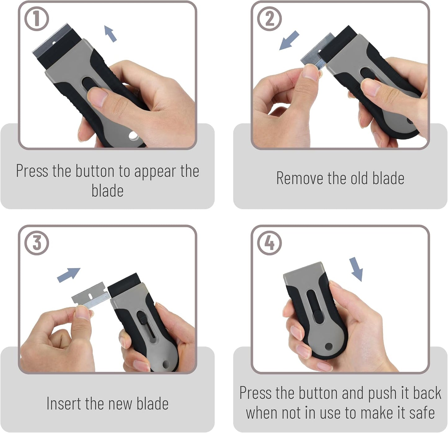 Bates- Razor Blade Scraper Tool, 2 Pack, 30 Extra Stainless Steel Blades, Anti-Slip Ergonomic Handle Design, Razor Scraper Set for Cleaning Window, Paint, Oven, Glass, Stove