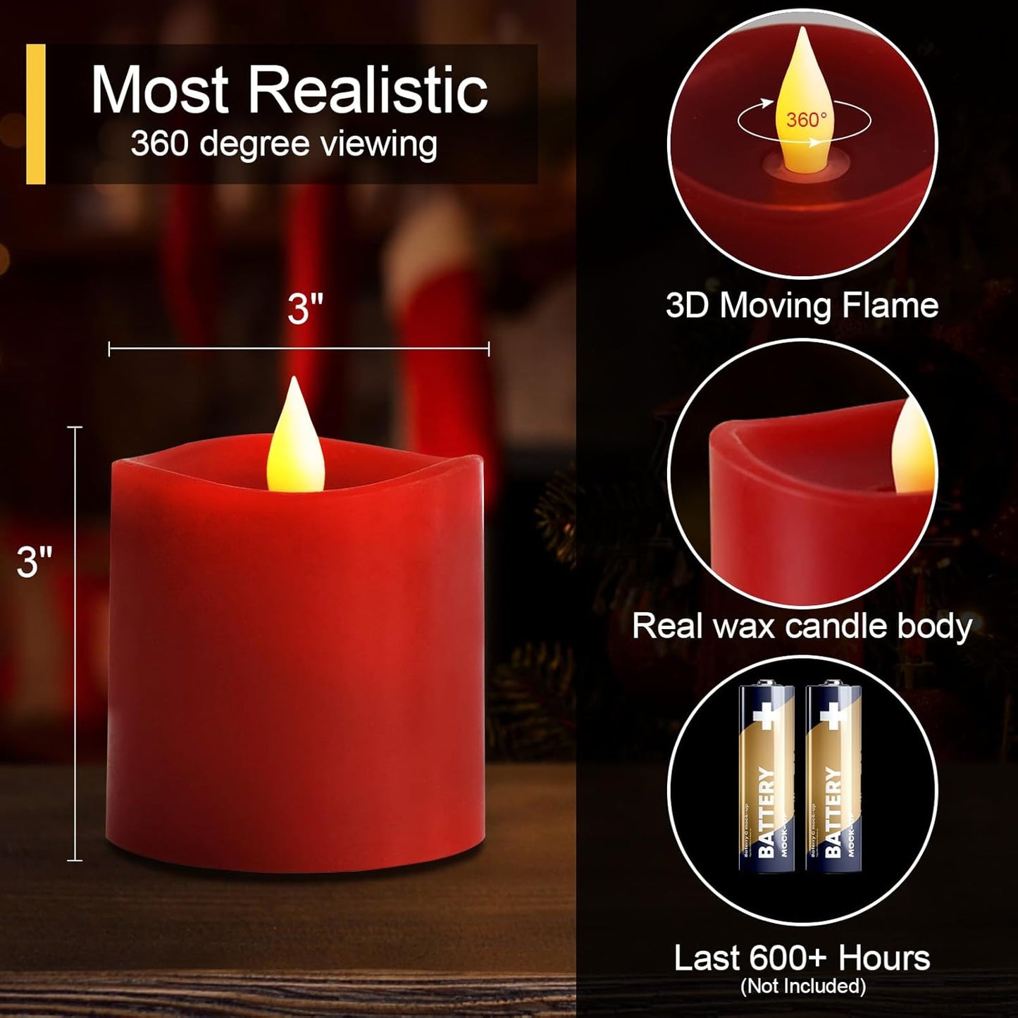 3x3 Flameless Candles with Remote Set of 2, 3 inch Battery Candles Flickering with Timer, LED Pillar Candle for Indoor/Outdoor, White