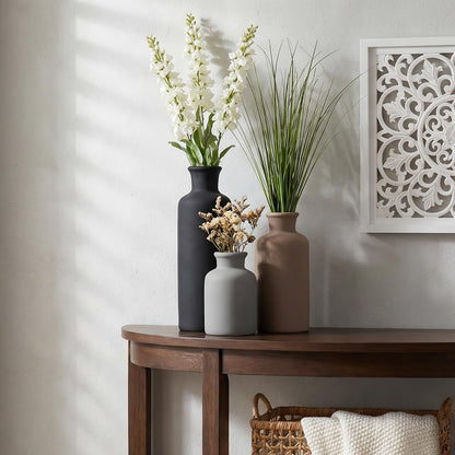 Ceramic Vase Set of 3, Modern Minimalist Neutral Home Decor, Boho Rustic Farmhouse Decorative Vases for Pampas Grass Dried Flowers | Table Centerpiece Entryway Mantel Bookshelf(Black Mix Set - Gray#1)