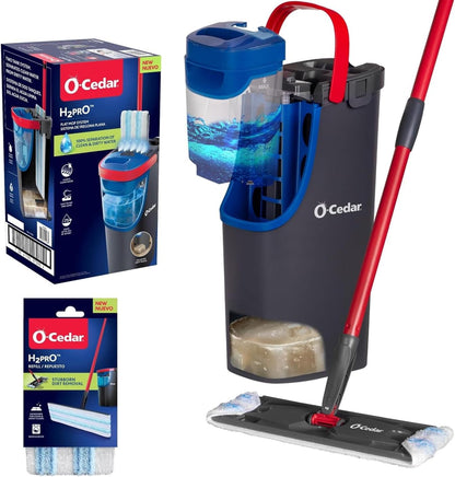 O-Cedar H2prO Flat Mop System | Quick Everyday Cleaning | Dual-Tank Fresh Water System | Machine Washable Reusable Microfiber Mop Pad | Safe on Hardwood, Tile & Vinyl Floors