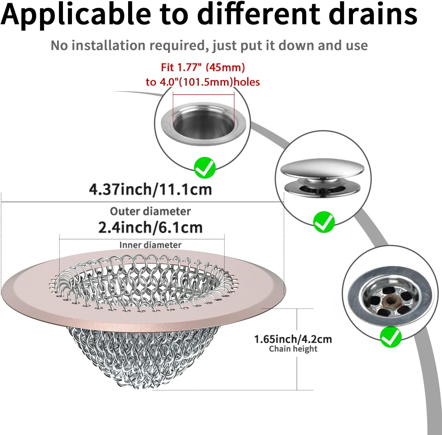 TRAPMATE Shower Drain Hair Catcher, 4.4" Easy Clean Bathtub Drain Hair Catcher, Anti-Slip Bath Tub Drain Protector, Upgraded 304 Stainless Steel Shower Sink Drain Cover for Bathroom (Patented Product)