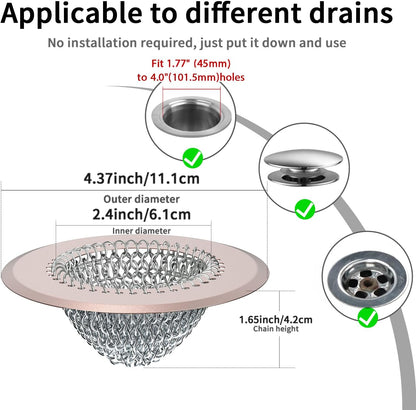 TRAPMATE Shower Drain Hair Catcher, 4.4" Easy Clean Bathtub Drain Hair Catcher, Anti-Slip Bath Tub Drain Protector, Upgraded 304 Stainless Steel Shower Sink Drain Cover for Bathroom (Patented Product)