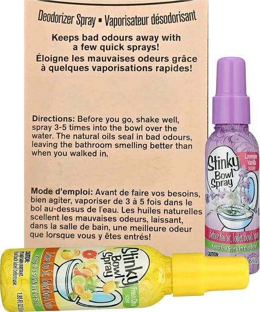 Set of 2 Stinky Bowl Spray 1.85oz - Before You Go Toilet Bathroom Deodorizer - Features Fresh Citrus Scent and Lavender Scent!