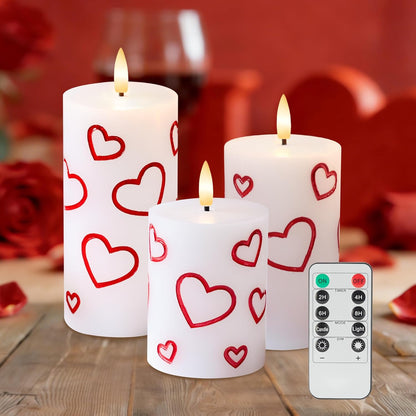 White Flameless Pillar Candles, Battery Operated Wax Candles with Remote, Flat Top Flickering Flameless Candles, LED Candle for Home, Wedding, Party Decor, Set of 3, Φ 3" H 4" 5" 6"