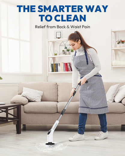 Electric Spin Scrubber for Cleaning - Upgraded Cordless Cleaning Brush Scrubber - IPX7 Waterproof Power Scrubber with 7 Brush Heads, Extended Handle and 2 Speeds for Bathroom Shower Bathtub Floor