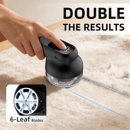 Fabric Shaver, Lint Remover Rechargeable with 3 Speeds, 6 Leaf Blades, Digital LED Display to Remove Fuzz Lint Balls for Clothes, Furniture, Sweater and Couch (Black)