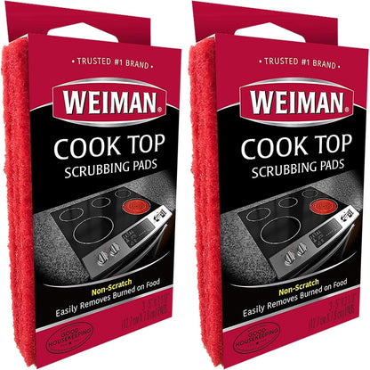 Weiman Cook Top Scrubbing Pads – Gently Clean and Remove Burned-on Food from All Smooth Top and Glass Cooktop Ranges, 3 reusable pads