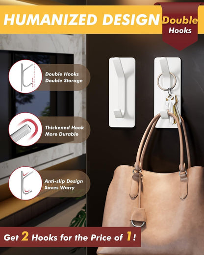 Auxmir Self Adhesive Hooks 15lbs Heavy Duty, 5 Pack Stainless Steel Wall Hooks for Coat Towel Robe, Waterproof Rustproof Oilproof, No Drill Door Hanger for Bathroom Shower Kitchen Office RV, Silver