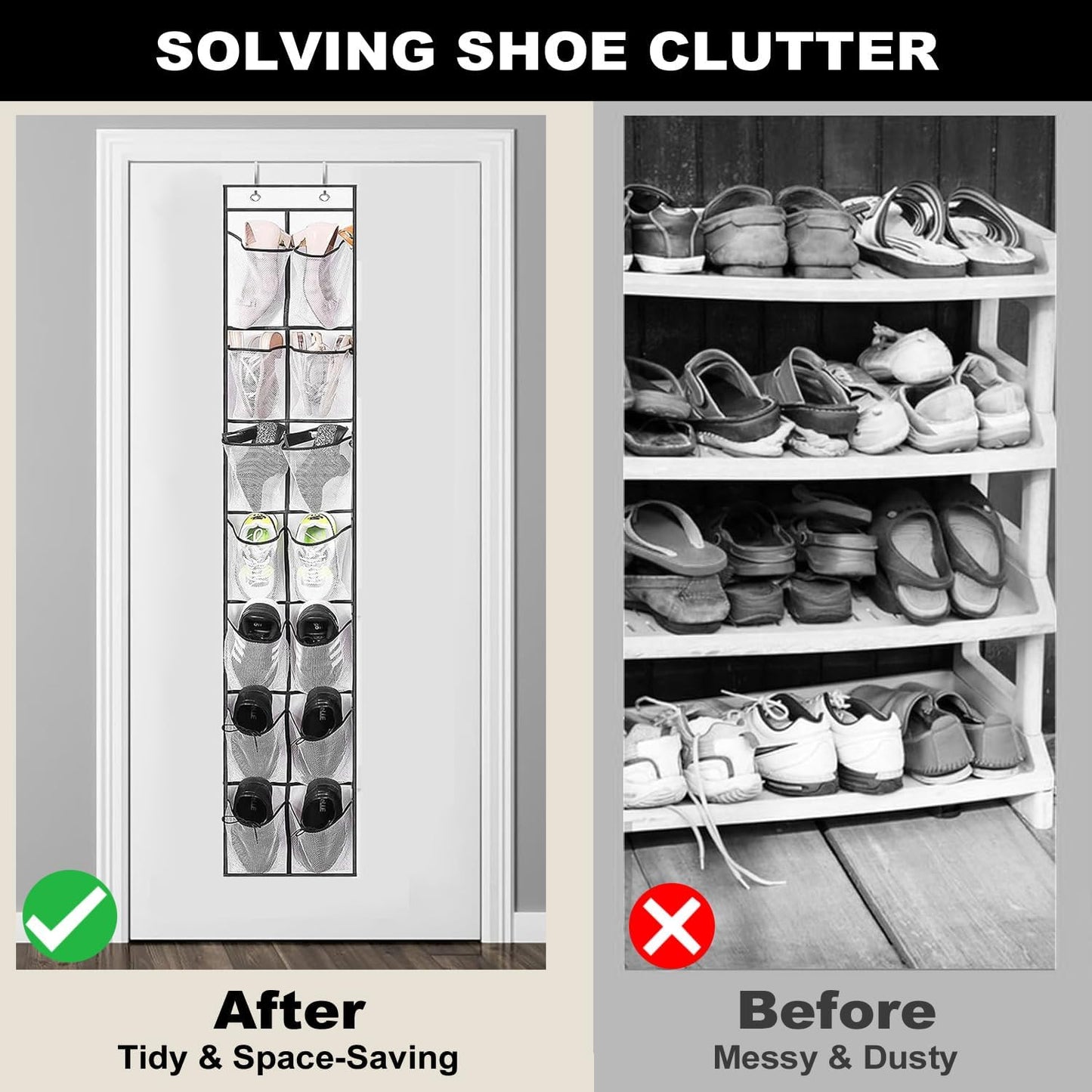 GOMAJI Over the Door 12 Pocket Hanging Shoe Organizer, Gray