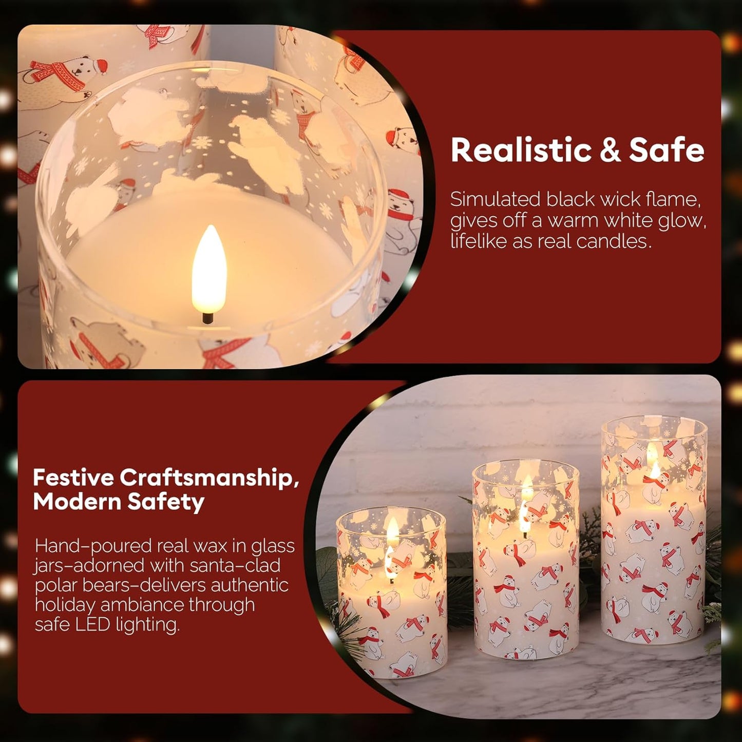 Eywamage Gold Glass Flameless Pillar Candles with Remote, Flickering Christmas LED Candles Battery Operated Set of 3