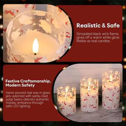 Eywamage Gold Glass Flameless Pillar Candles with Remote, Flickering Christmas LED Candles Battery Operated Set of 3