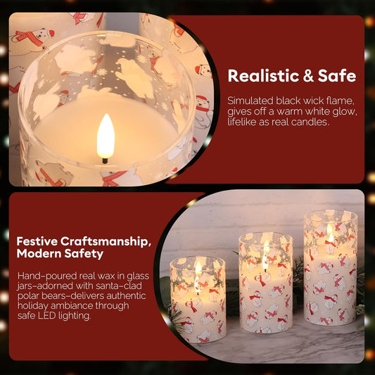 Eywamage Gold Glass Flameless Pillar Candles with Remote, Flickering Christmas LED Candles Battery Operated Set of 3