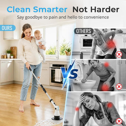 Electric Spin Scrubber, 3-Speed Adjustable Head Shower Bathroom Scrubber | 8 Replaceable Heads, 54" Extendable Long Handle, IPX6 Waterproof, Shower Cleaner Brush, Cordless for Tub Grout Tile Floor Car