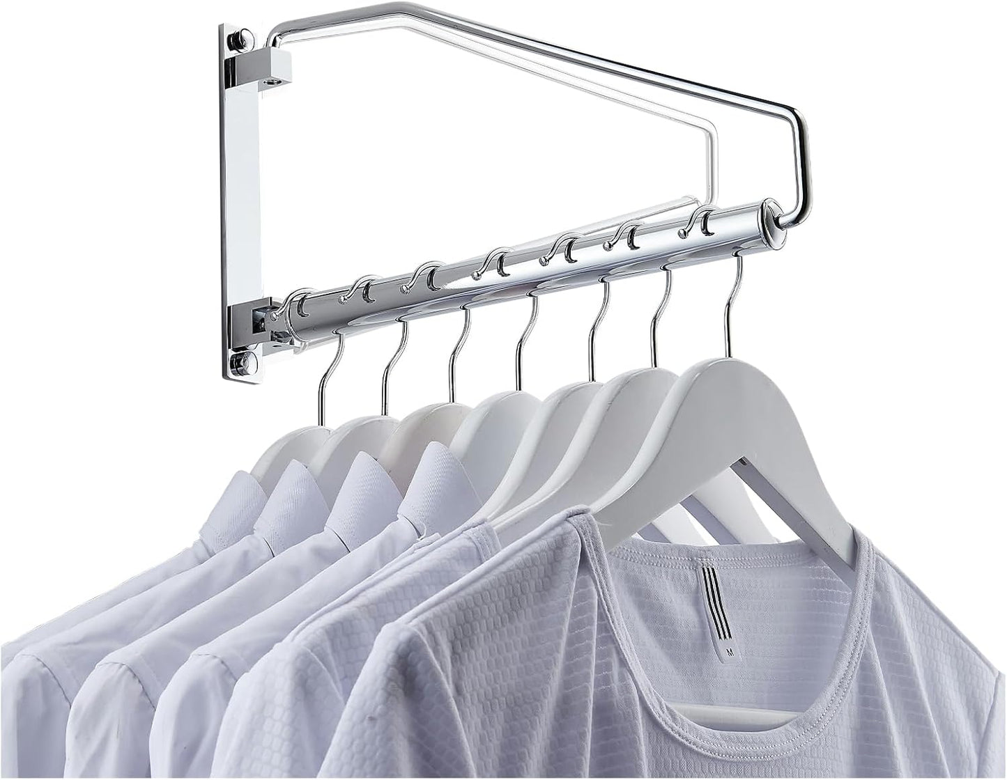 NEWRAIN Folding Wall Mounted Clothes Hanger Rack Clothes Hook Solid Brass with Swing Arm Holder Clothing Hanging System Closet Storage Organizer Heavy Duty Drying Rack Wall Mount,Brushed Gold