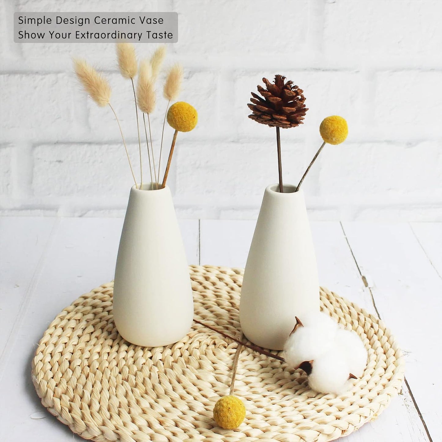 YANLING 6 Pack White Vase Small Ceramic Vases for Decor, Bud Vases | for Centerpieces White Vases for Flowers Boho Home Decor, Pampas Grass Dried Flowers Vases