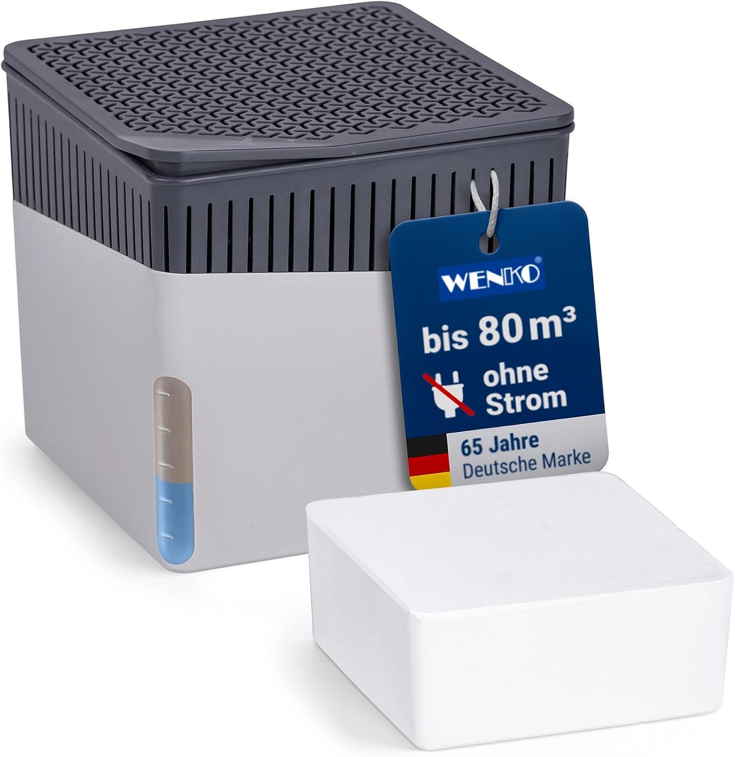 WENKO Portable Dehumidifier Cube Design, Compact and Rechargeable Dehumidifier for Bathroom, Closet, Bedroom, Garage, Covers up to 2800 Cubic Feet, 2.2lbs, Beige, 6.18 x 6.5 x 6.5