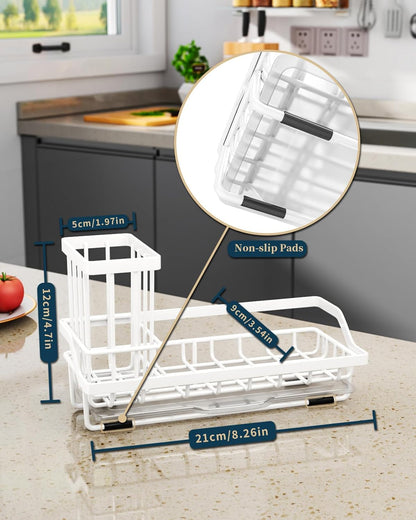 Consumest Sponge Holder for Kitchen Sink - Kitchen Sink Caddy Organizer with Removable Drip Tray for Countertop Dish Soap Dispenser Brush Storage Accessories 304 Stainless Steel - Black
