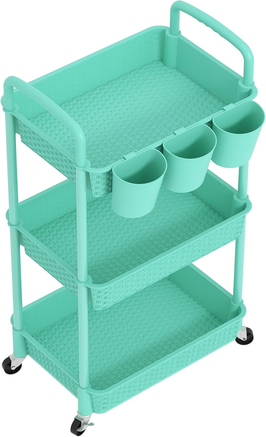 MOYIPIN 3-Tier Plastic Rolling Utility Cart with Handle,Utility Storage Cart for Office, Living Room, Kitchen,Movable Storage Organizer Shelves,White