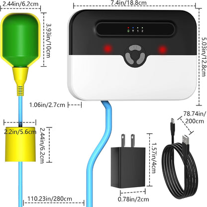 Sump Pump Alarm WiFi, Smart High/Low Water Level Alarm with Alarm-activated Outlet, Free App Alerts,Built-in Backup Battery,110dB Siren,10ft Float Switch for Septic Tank, Sump Pump, Ponds & Water Tank
