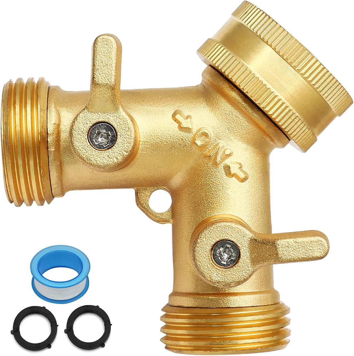Biaungdo 2 Pcs 2 Way Connector Garden Hose Splitter, 3/4 Inch, Brass | Garden Hose Y Splitter, Solid Brass Hose Adapter Y Valve Spigot Faucet Adapter with Faucet Watering Shut Off Valves